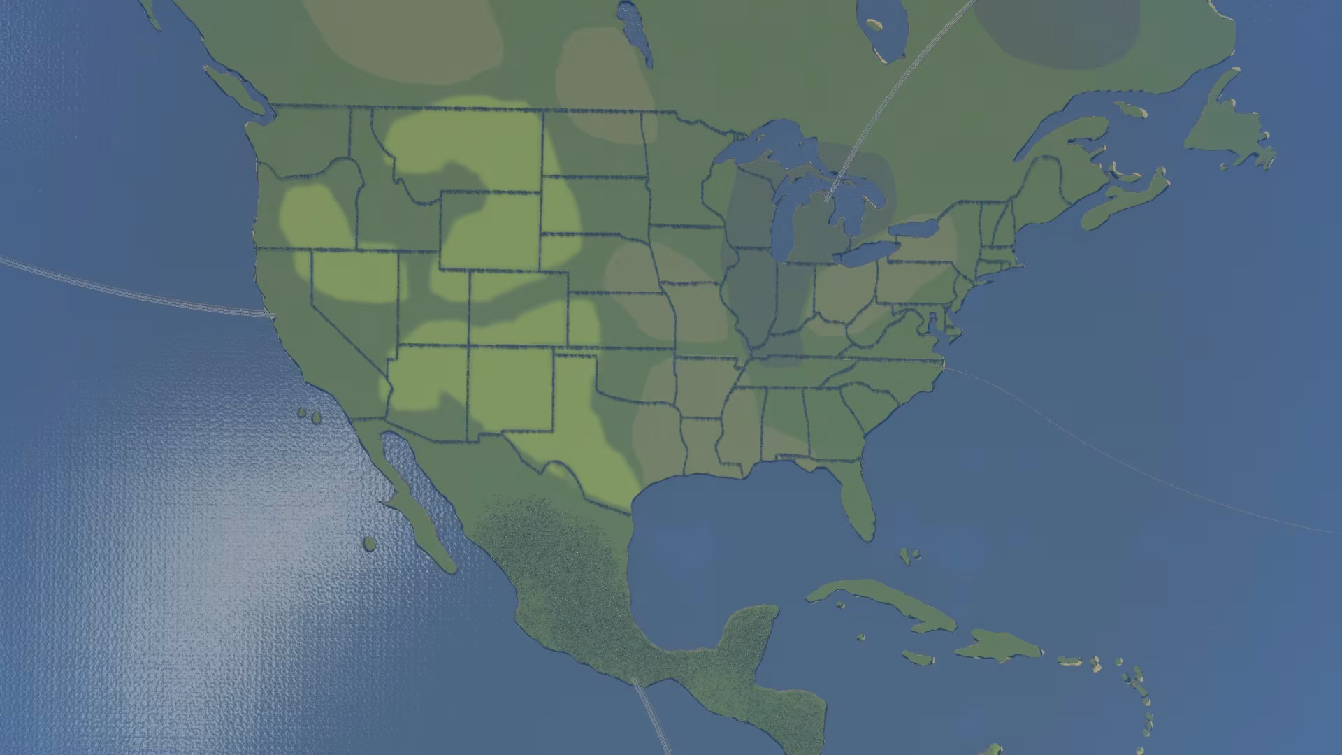 Karte der USA erstellt im Map Editor von Cities: Skylines.
