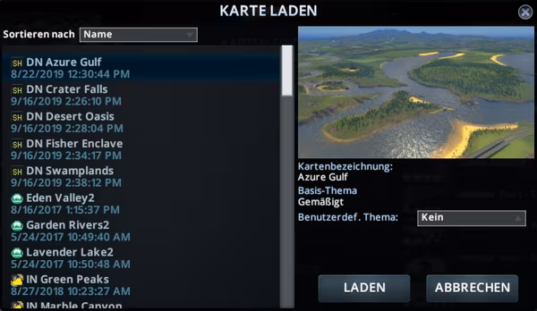 Standard Karten laden im Cities Skylines Map Editor
