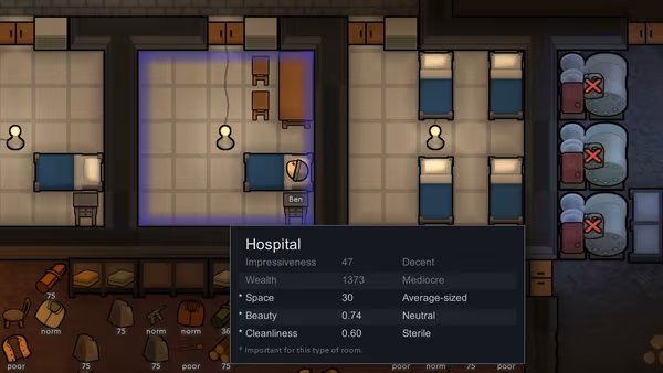 Raumstatusanzeige für Krankenzimmer in RimWorld