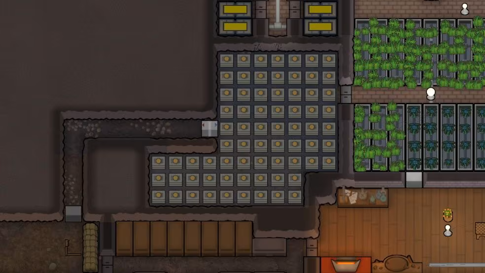 Kühlschrank in RimWorld voller einfacher Mahlzeiten.