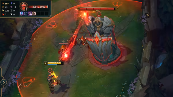 Champion Brand wird in League of Legends vom Tier 1 Turm angegriffen.